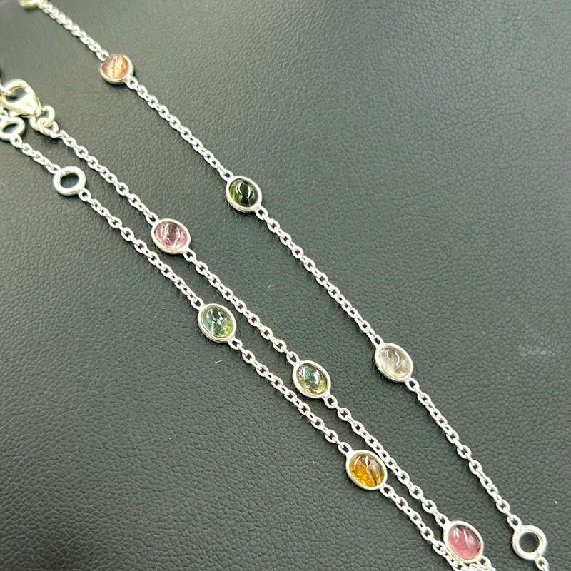 Dainty Chain Mix Tourmaline Bracelet || .925 Sterling Silver-Nature's Treasures