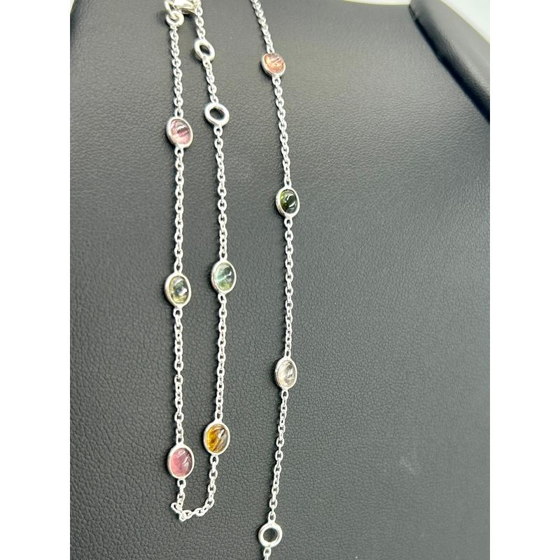 Dainty Chain Mix Tourmaline Bracelet || .925 Sterling Silver-Nature's Treasures