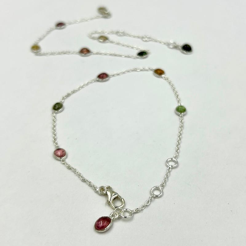Dainty Chain Mix Tourmaline Bracelet || .925 Sterling Silver-Nature's Treasures