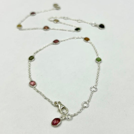 Dainty Chain Mix Tourmaline Bracelet || .925 Sterling Silver-Nature's Treasures