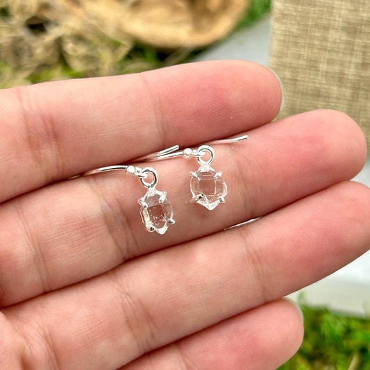 Dainty Herkimer Diamond French Hook Earrings || .925 Sterling Silver-Nature's Treasures