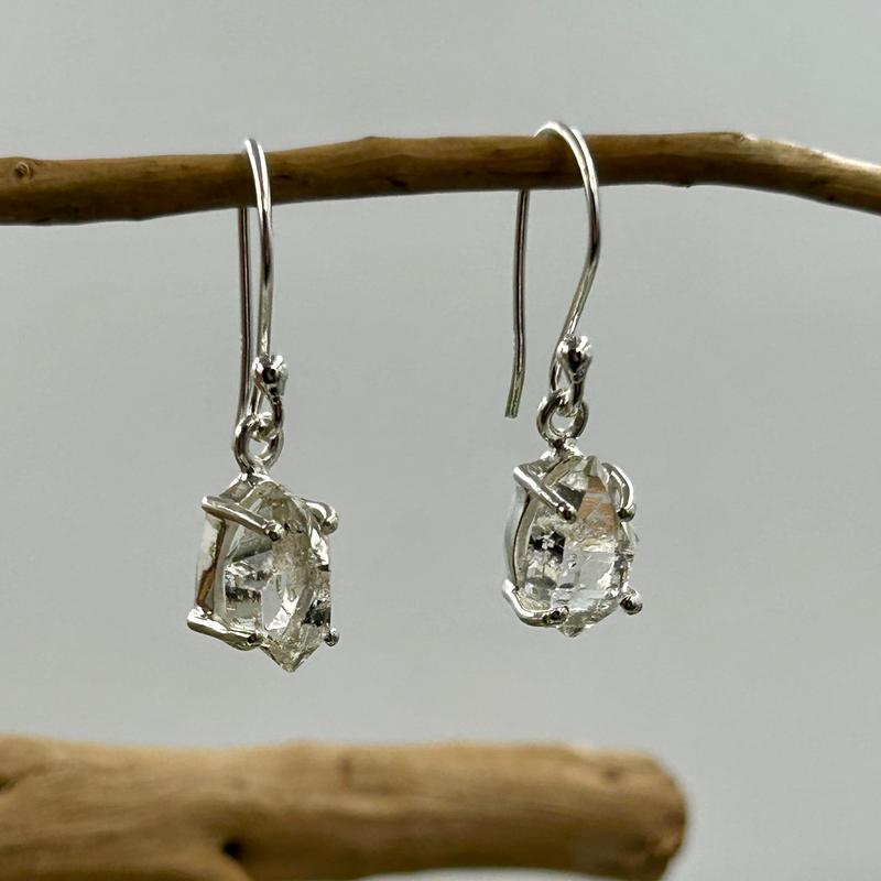 Dainty Herkimer Diamond French Hook Earrings || .925 Sterling Silver-Nature's Treasures