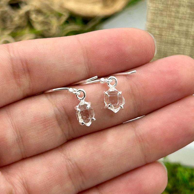 Dainty Herkimer Diamond French Hook Earrings || .925 Sterling Silver-Nature's Treasures