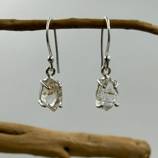 Dainty Herkimer Diamond French Hook Earrings || .925 Sterling Silver-Nature's Treasures