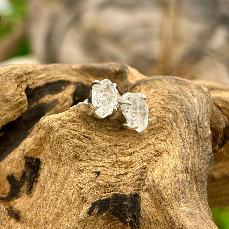 Dainty Herkimer Diamond Stud Earrings || .925 Sterling Silver-Nature's Treasures