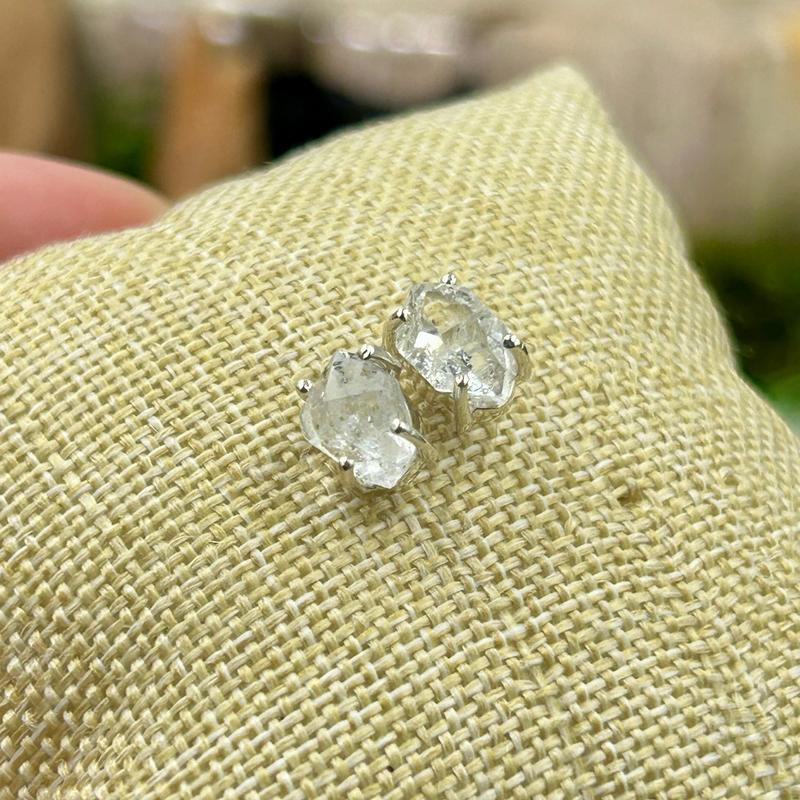 Dainty Herkimer Diamond Stud Earrings || .925 Sterling Silver-Nature's Treasures