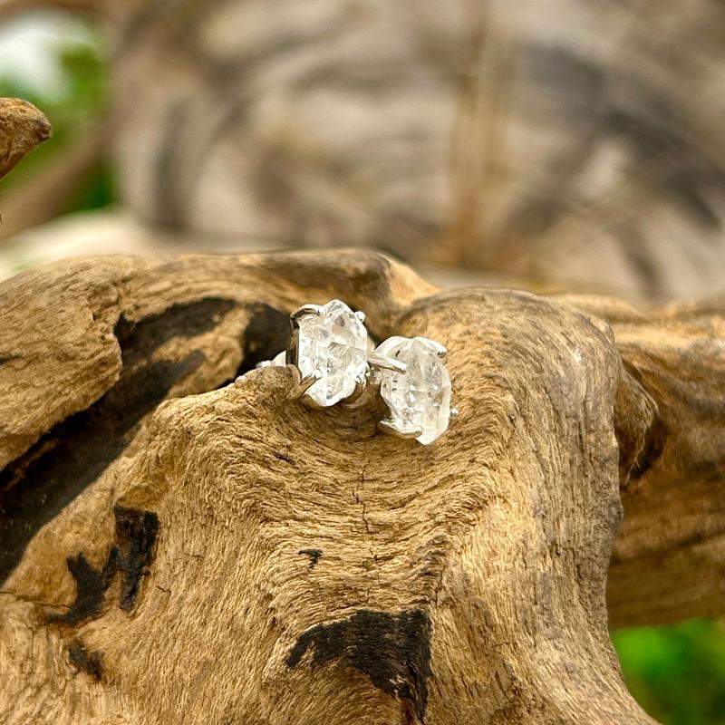 Dainty Herkimer Diamond Stud Earrings || .925 Sterling Silver-Nature's Treasures