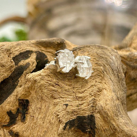 Dainty Herkimer Diamond Stud Earrings || .925 Sterling Silver-Nature's Treasures