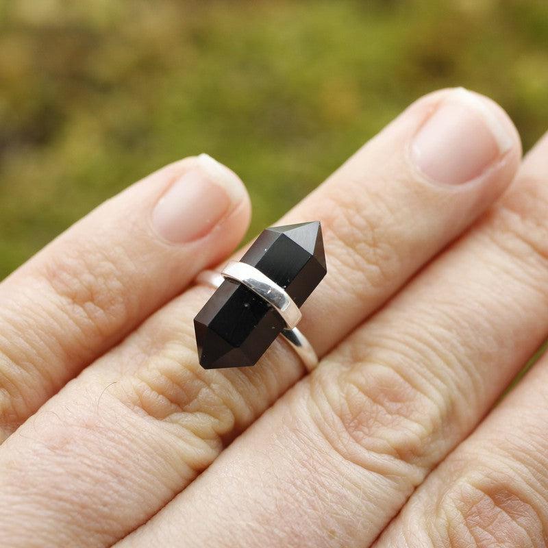 Double Terminated Black Onyx Point Rings || .925 Sterling Silver-Nature's Treasures