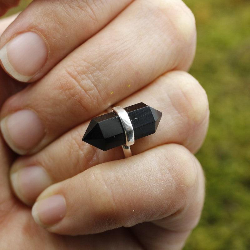 Double Terminated Black Onyx Point Rings || .925 Sterling Silver-Nature's Treasures