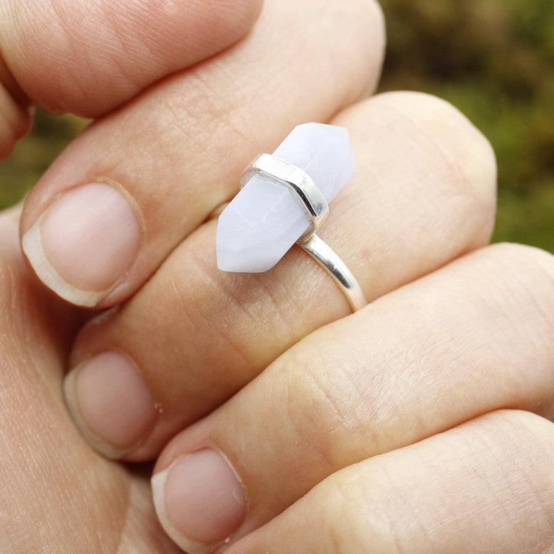 Double Terminated Blue Lace Agate Point Rings || .925 Sterling Silver-Nature's Treasures