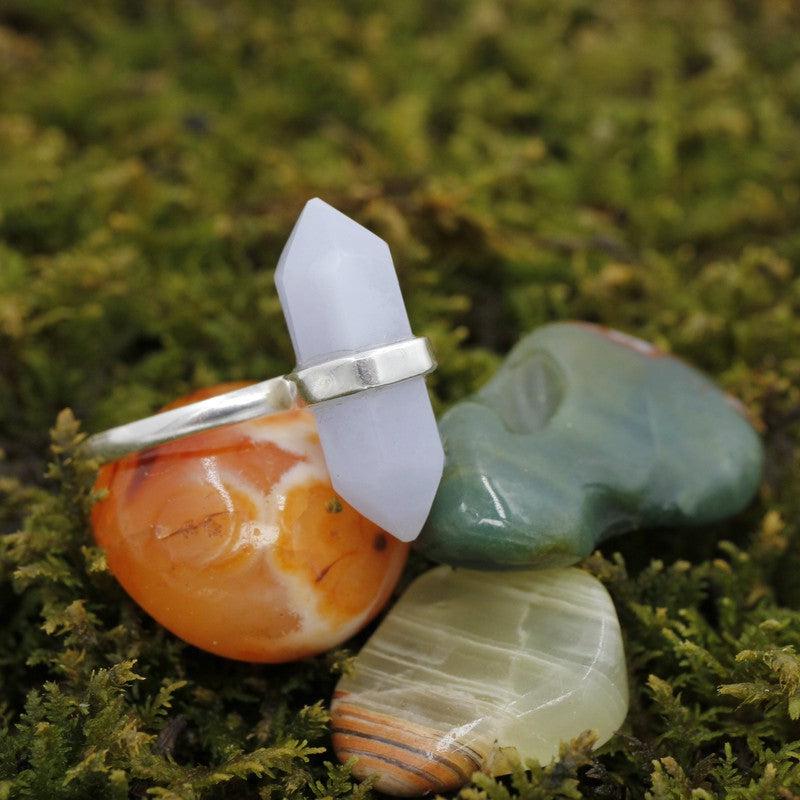 Double Terminated Blue Lace Agate Point Rings || .925 Sterling Silver-Nature's Treasures