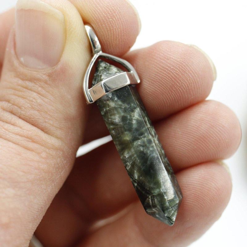 Double Terminated Hexagon Seraphinite Pendant || .925 Sterling Silver || Siberia, Russia-Nature's Treasures