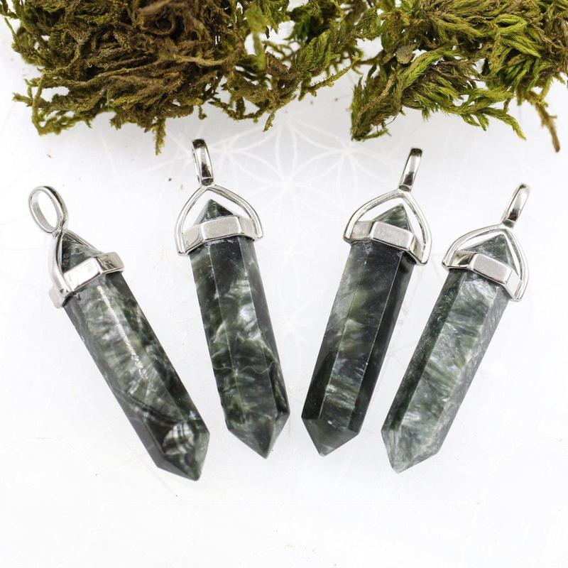 Double Terminated Hexagon Seraphinite Pendant || .925 Sterling Silver || Siberia, Russia-Nature's Treasures