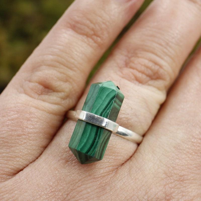 Double Terminated Malachite Point Rings || .925 Sterling Silver-Nature's Treasures