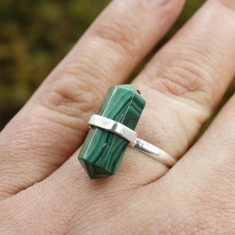 Double Terminated Malachite Point Rings || .925 Sterling Silver