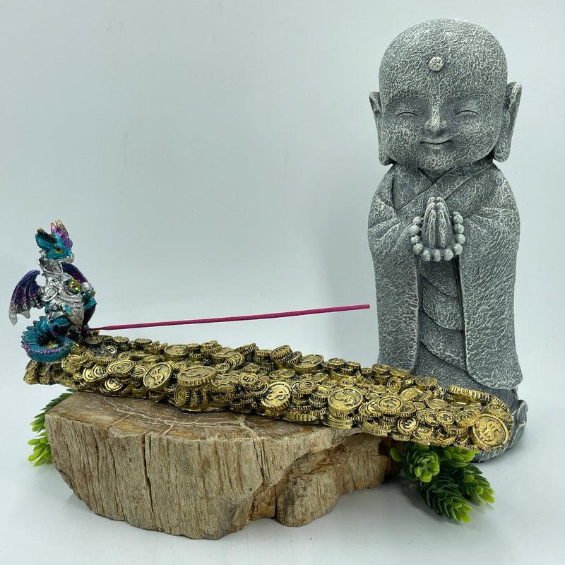 Dragon Guardian And Mound Of Coins Incense Holder || Prosperity, Protection, New Beginnings-Nature's Treasures