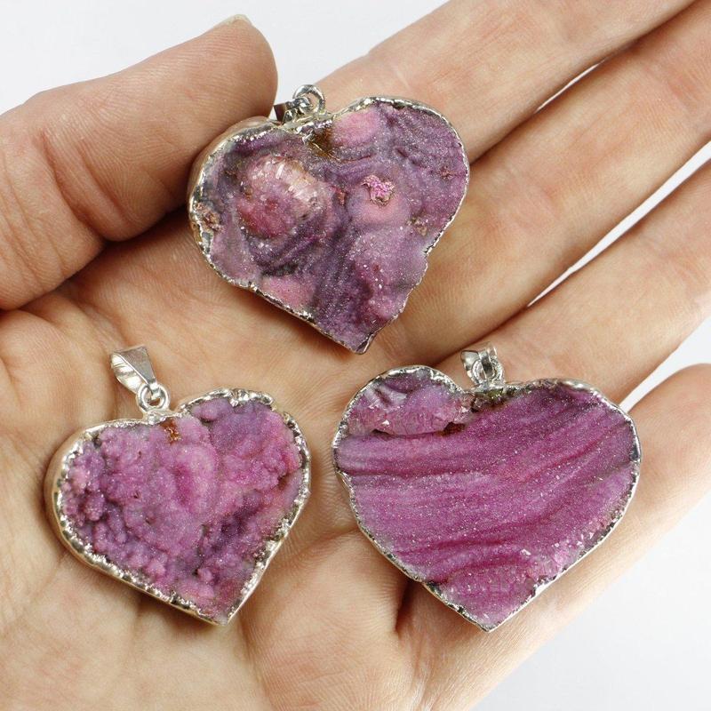 Dyed Druzy Agate Heart Pendants-Nature's Treasures