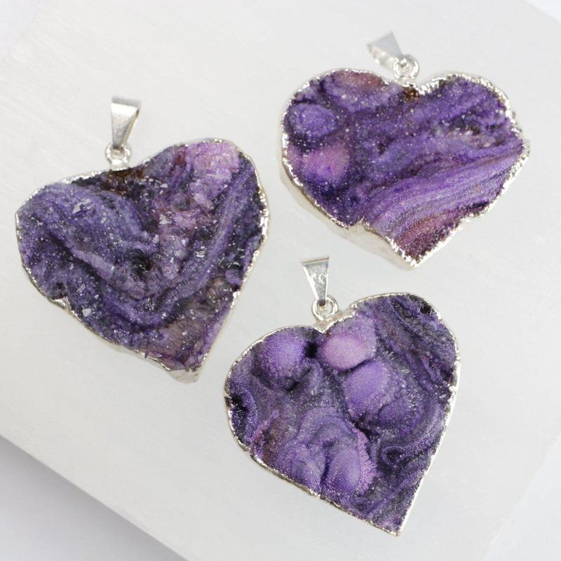 Dyed Druzy Agate Heart Pendants-Nature's Treasures