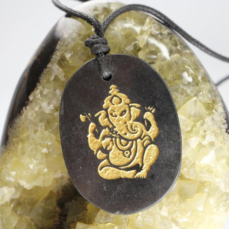 Etched Symbol Shungite On Cord Necklace 18"-Nature's Treasures