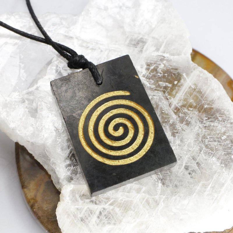 Etched Symbol Shungite On Cord Necklace 18"-Nature's Treasures