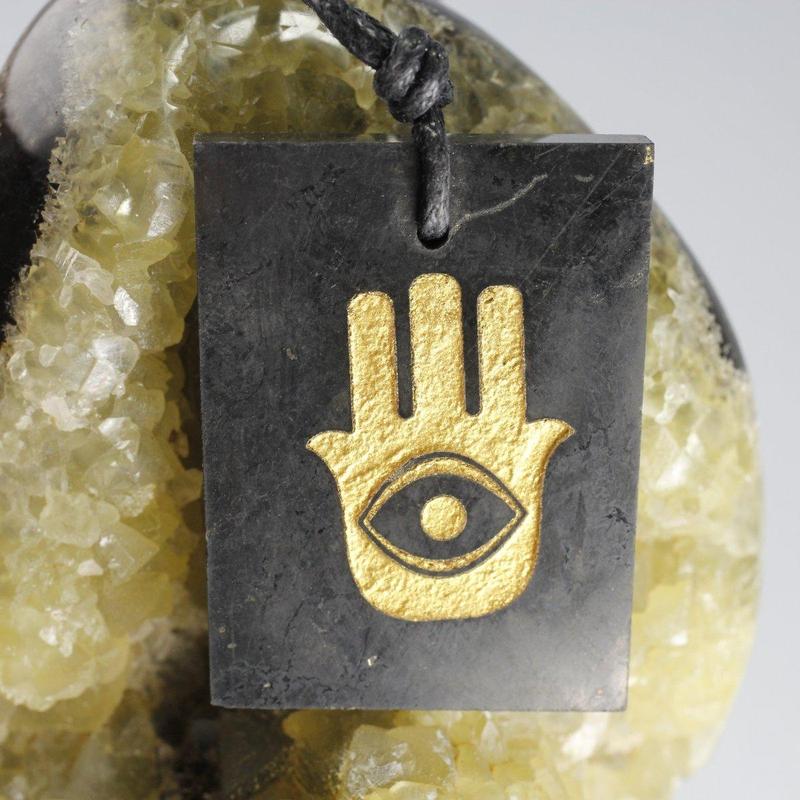 Etched Symbol Shungite On Cord Necklace 18"-Nature's Treasures