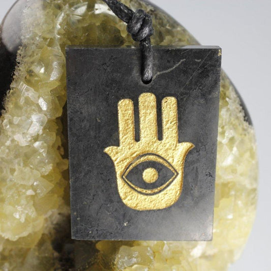 Etched Symbol Shungite On Cord Necklace 18"-Nature's Treasures