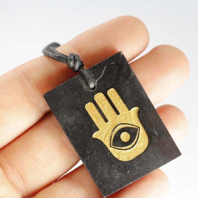 Etched Symbol Shungite On Cord Necklace 18"-Nature's Treasures