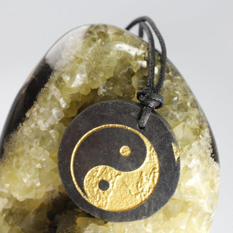 Etched Symbol Shungite On Cord Necklace 18"-Nature's Treasures
