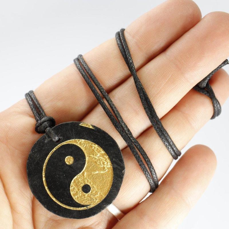 Etched Symbol Shungite On Cord Necklace 18"-Nature's Treasures