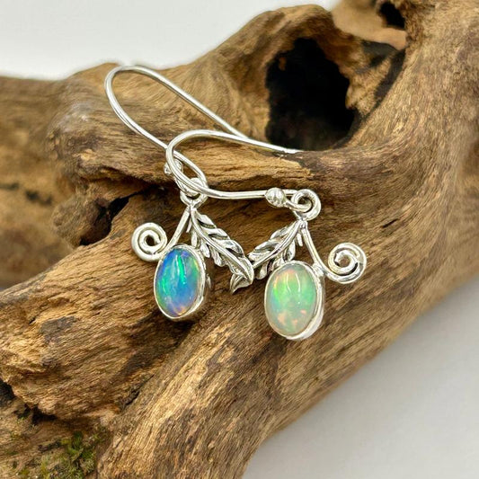 Ethiopian Precious Opal Feather Earrings || .925 Sterling Silver-Nature's Treasures