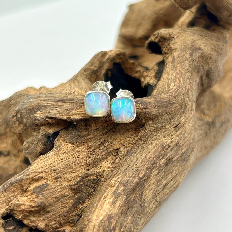 Ethiopian Precious Opal Stud Earrings || .925 Sterling Silver-Nature's Treasures
