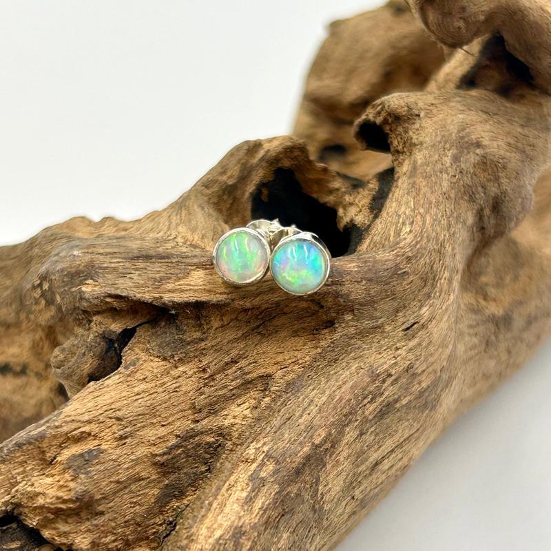 Ethiopian Precious Opal Stud Earrings || .925 Sterling Silver-Nature's Treasures