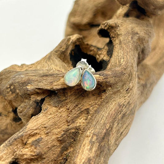Ethiopian Precious Opal Stud Earrings || .925 Sterling Silver-Nature's Treasures