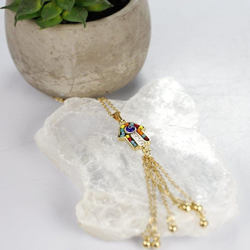 Evil Eye & Hamsa Gold Plated Necklace-Nature's Treasures