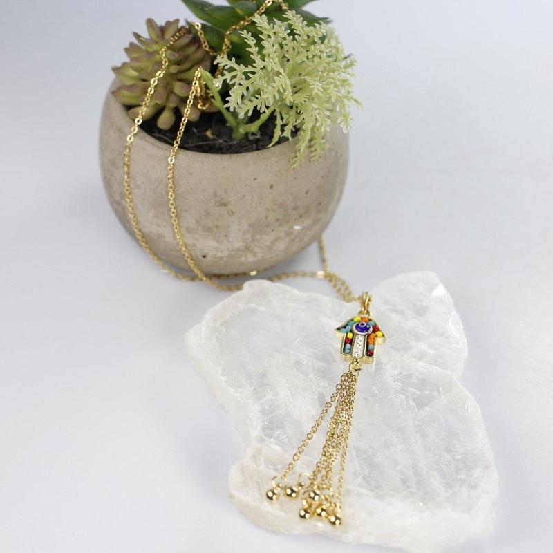 Evil Eye & Hamsa Gold Plated Necklace-Nature's Treasures