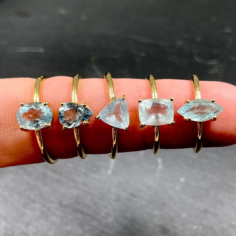 Faceted Aquamarine 14k Vermeil Yellow Gold Rings || Pakistan-Nature's Treasures