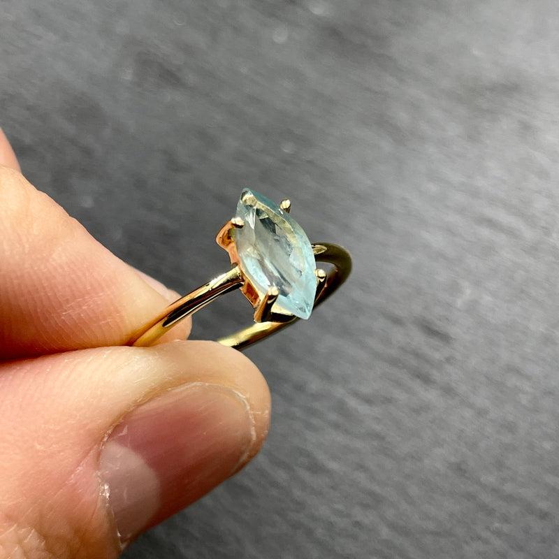Faceted Aquamarine 14k Vermeil Yellow Gold Rings || Pakistan-Nature's Treasures