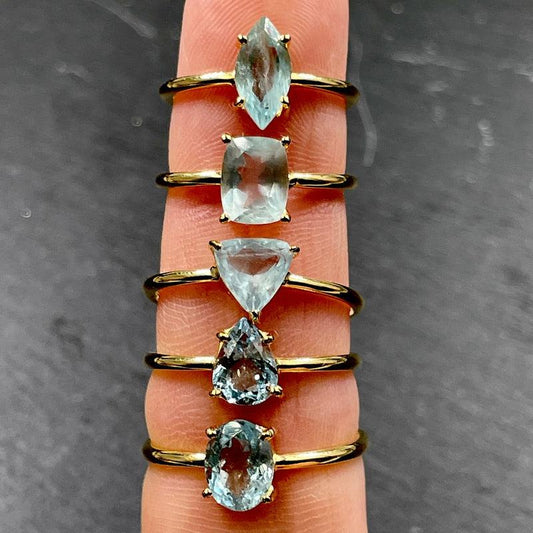 Faceted Aquamarine 14k Vermeil Yellow Gold Rings || Pakistan-Nature's Treasures