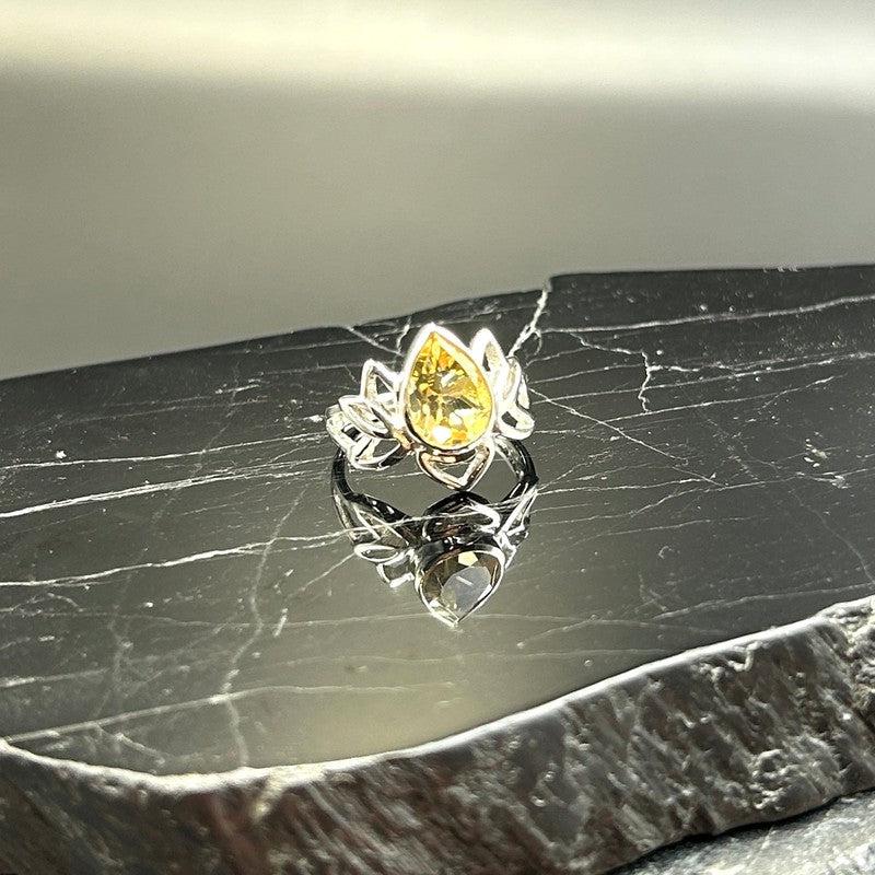 Faceted Citrine Lotus Flower Ring || .925 Sterling Sliver-Nature's Treasures