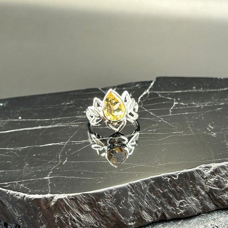 Faceted Citrine Lotus Flower Ring || .925 Sterling Sliver-Nature's Treasures
