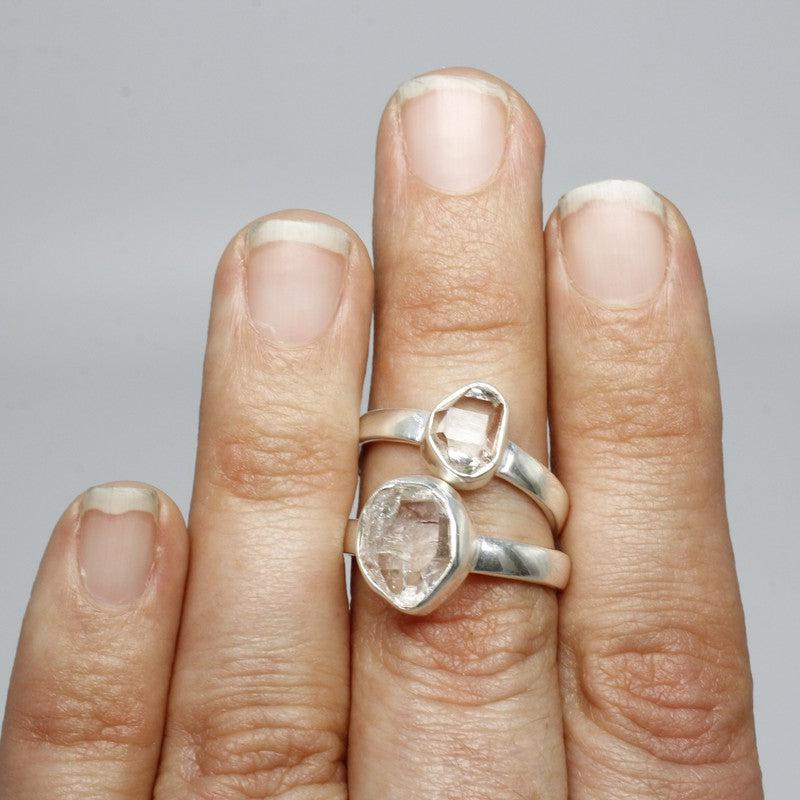 Faceted Free Form Herkimer Diamond Rings || .925 Sterling Silver-Nature's Treasures