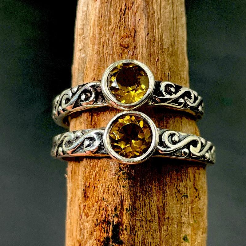 Faceted Honey Quartz Ocean Waves Ring || .925 Sterling Silver || Brazil-Nature's Treasures