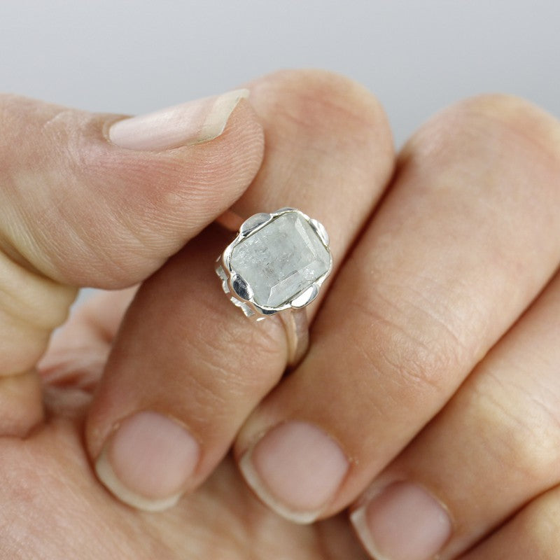 Faceted Pillow Aquamarine Rings || .925 Sterling Silver-Nature's Treasures