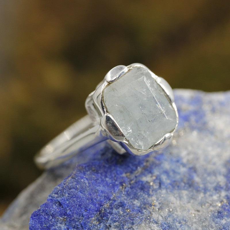 Faceted Pillow Aquamarine Rings || .925 Sterling Silver-Nature's Treasures