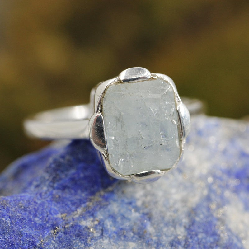 Faceted Pillow Aquamarine Rings || .925 Sterling Silver-Nature's Treasures