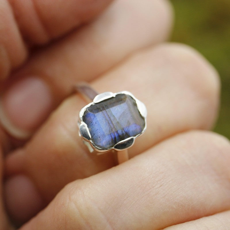 Faceted Pillow Labradorite Rings || .925 Sterling Silver-Nature's Treasures