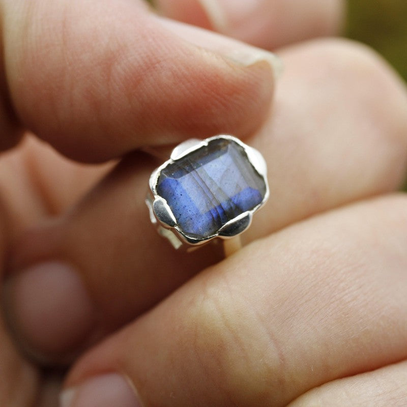 Faceted Pillow Labradorite Rings || .925 Sterling Silver-Nature's Treasures