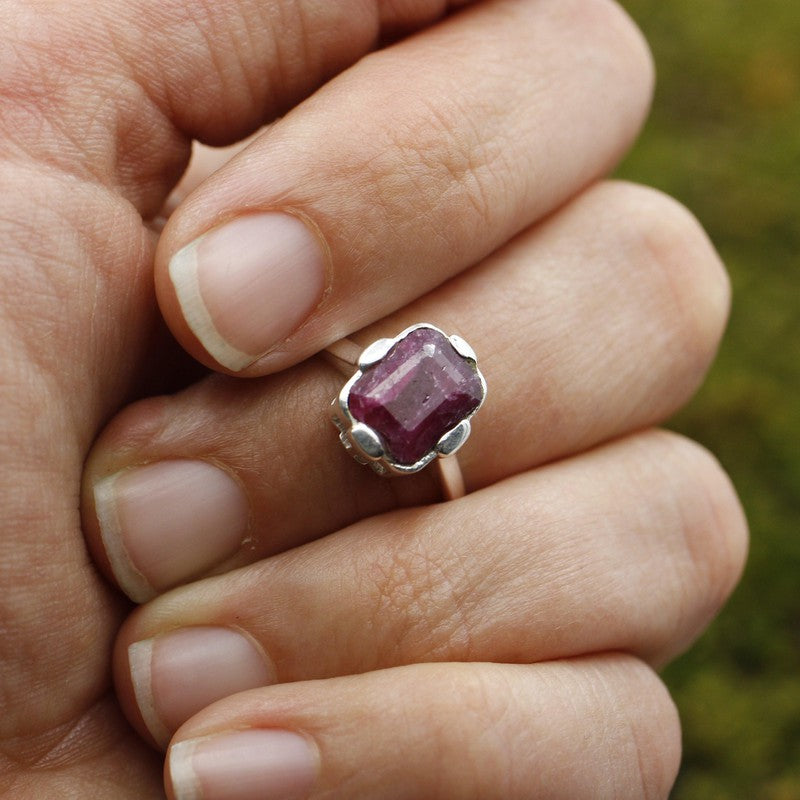 Faceted Pillow Ruby Rings || .925 Sterling Silver-Nature's Treasures