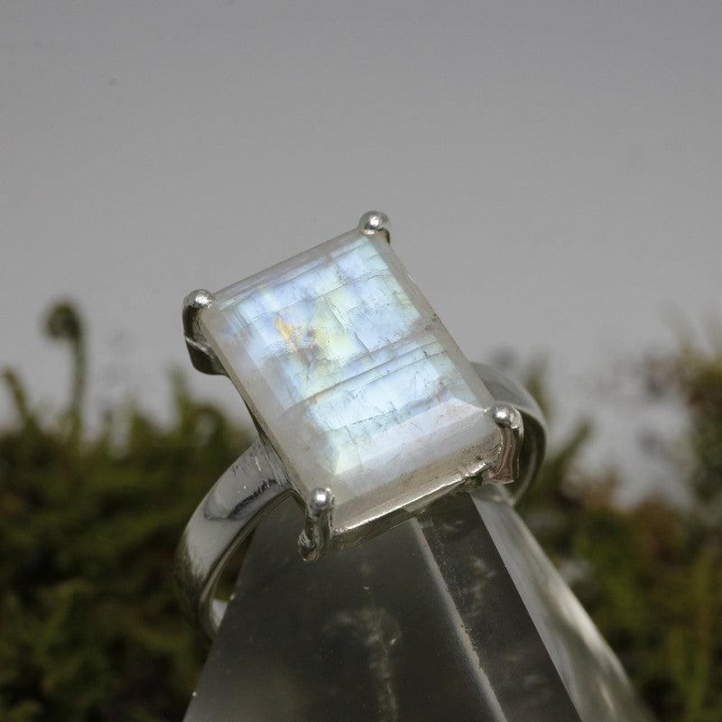 Faceted Rainbow Moonstone Rings || .925 Sterling Silver-Nature's Treasures